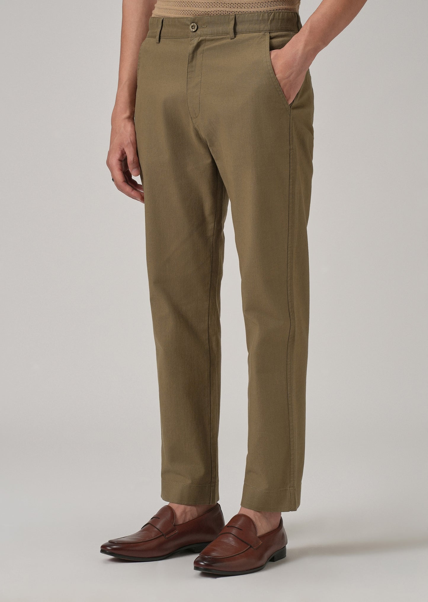 Taupe Brown Cotton Trouser
