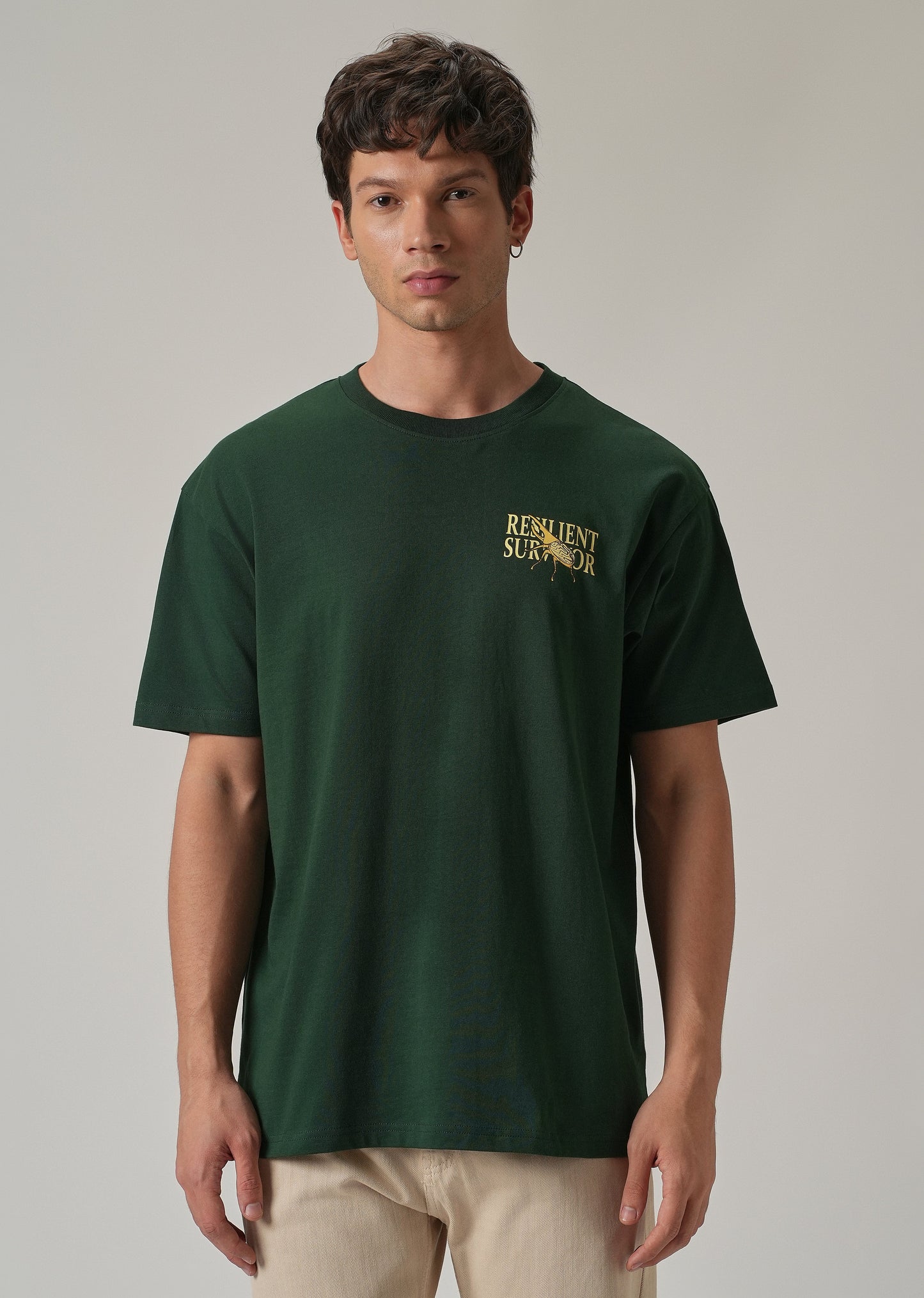 Dark Green Back Printed Oversized T-Shirt