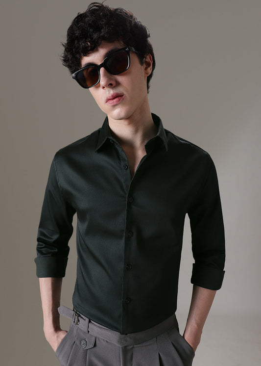 Dark Green Plain Satin Shirt