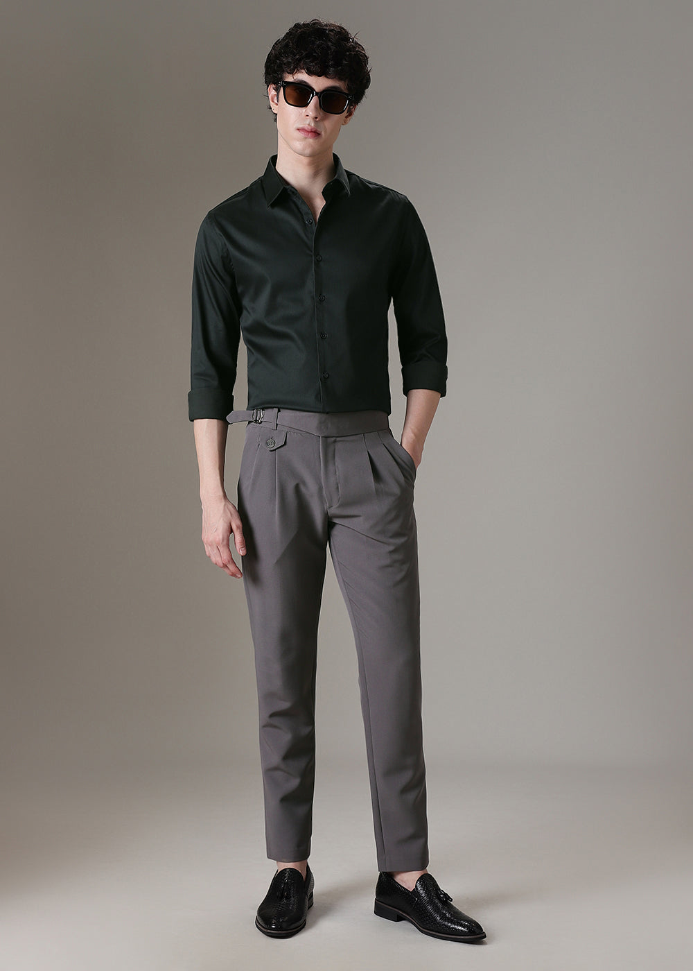 Dark Green Plain Satin Shirt