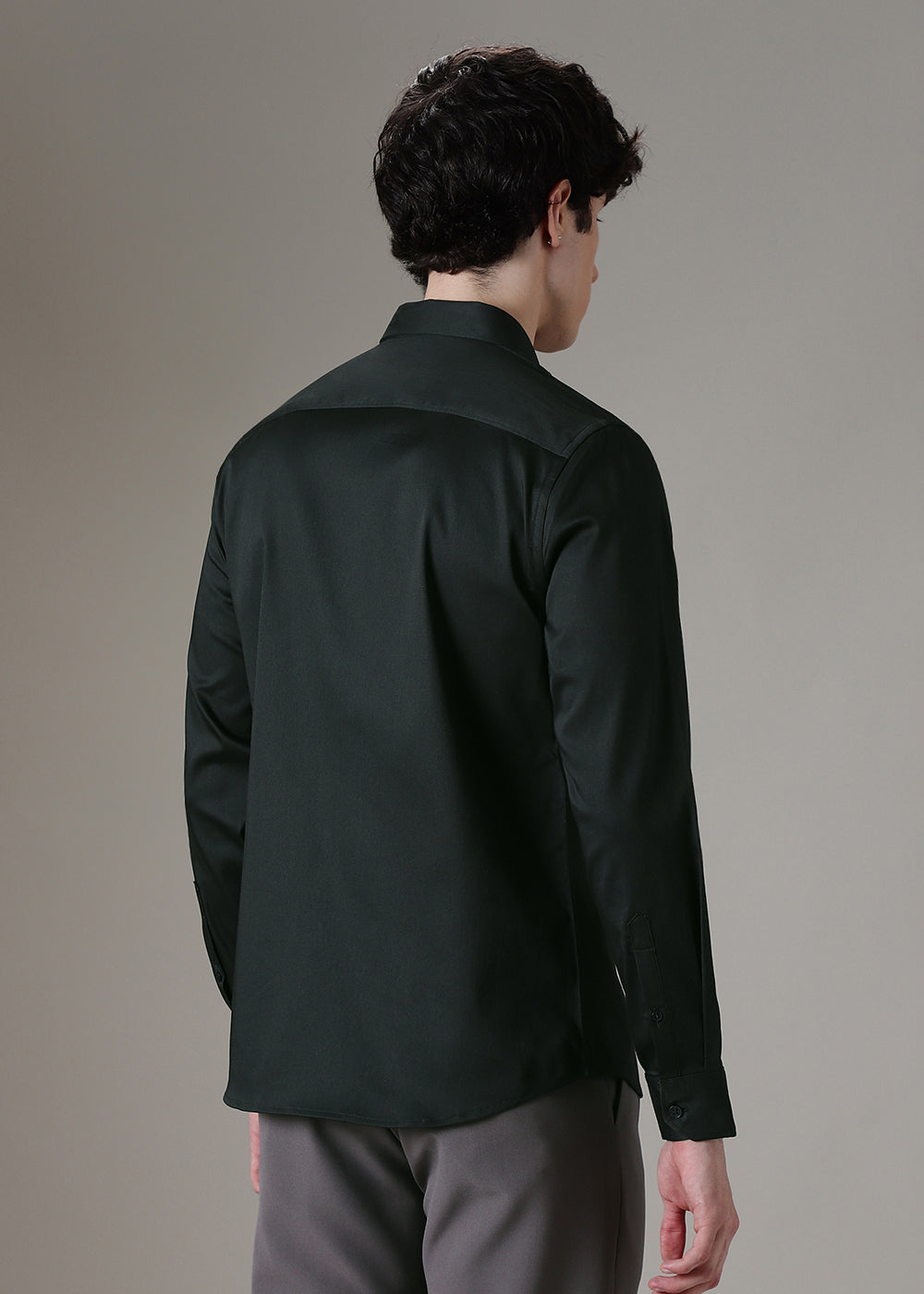 Dark Green Plain Satin Shirt