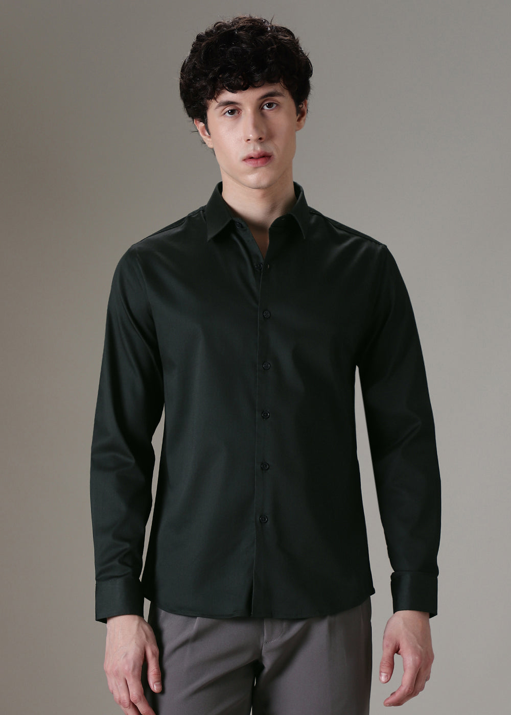 Dark Green Plain Satin Shirt