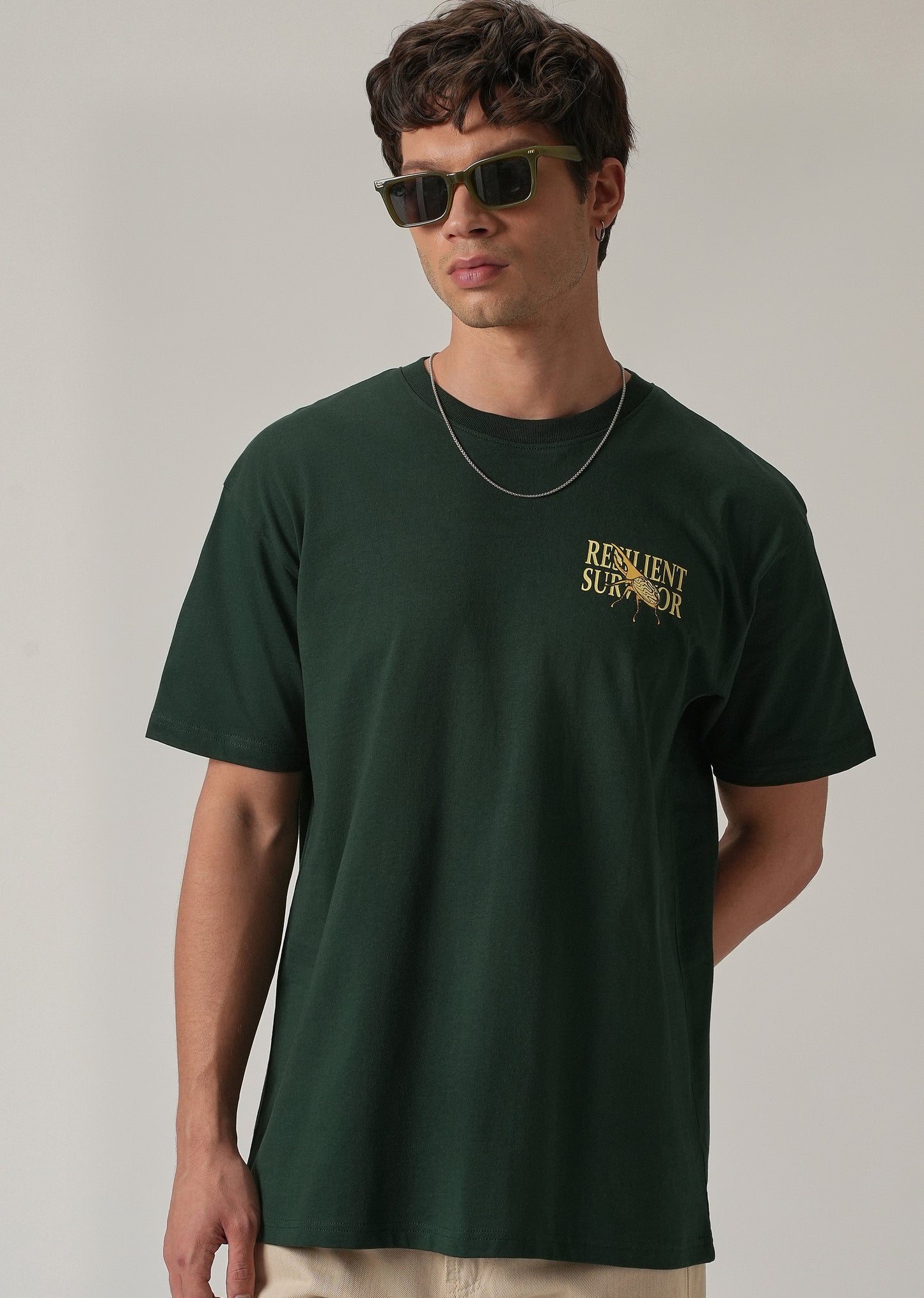 Dark Green Back Printed Oversized T-Shirt