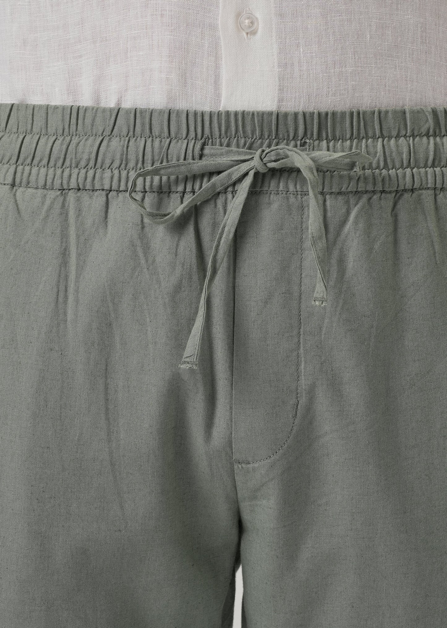 Drawstring Green Linen Pant