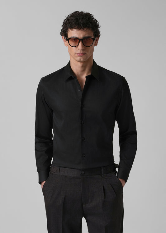 Ebony Black Plain Satin Shirt