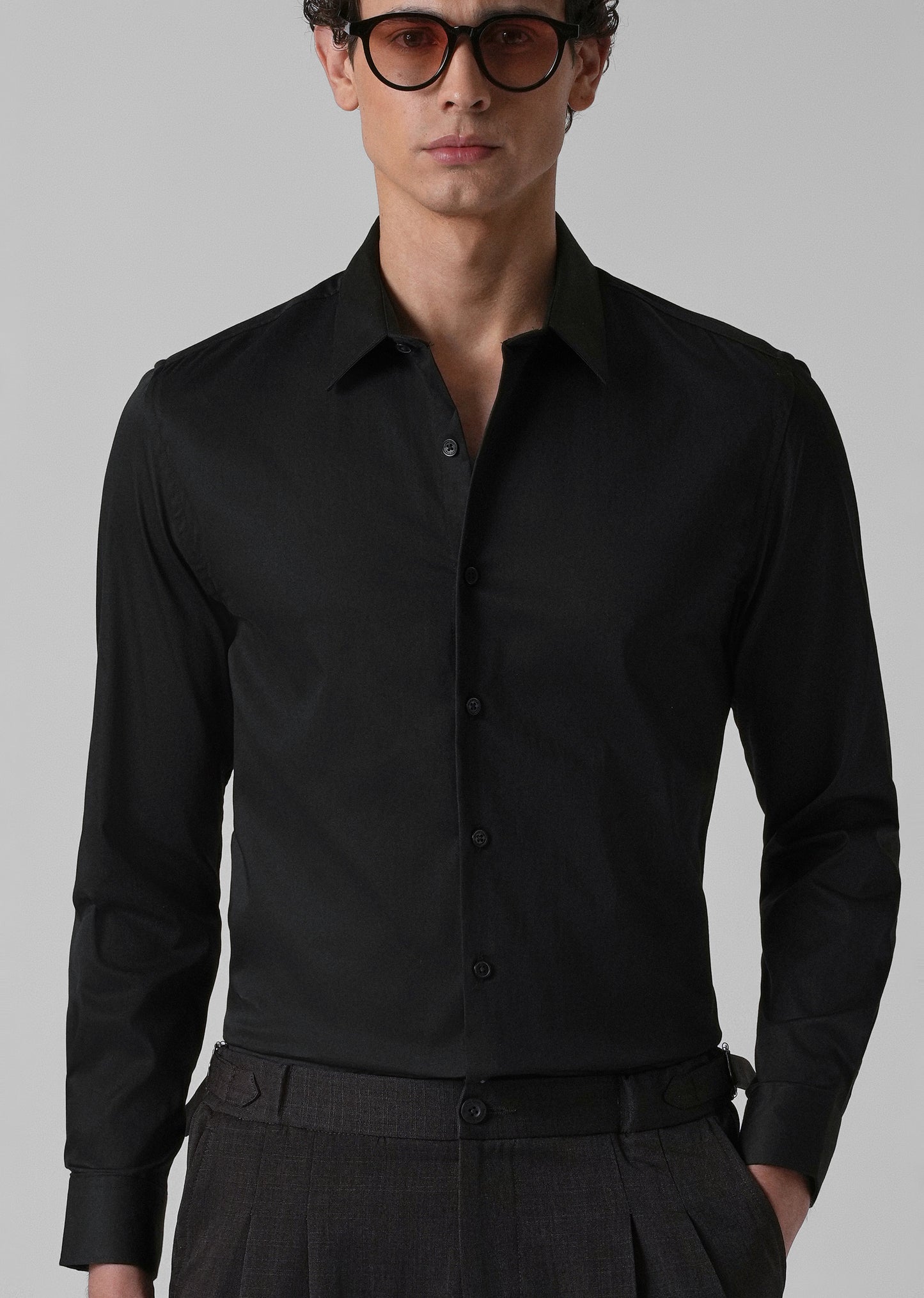 Ebony Black Plain Satin Shirt