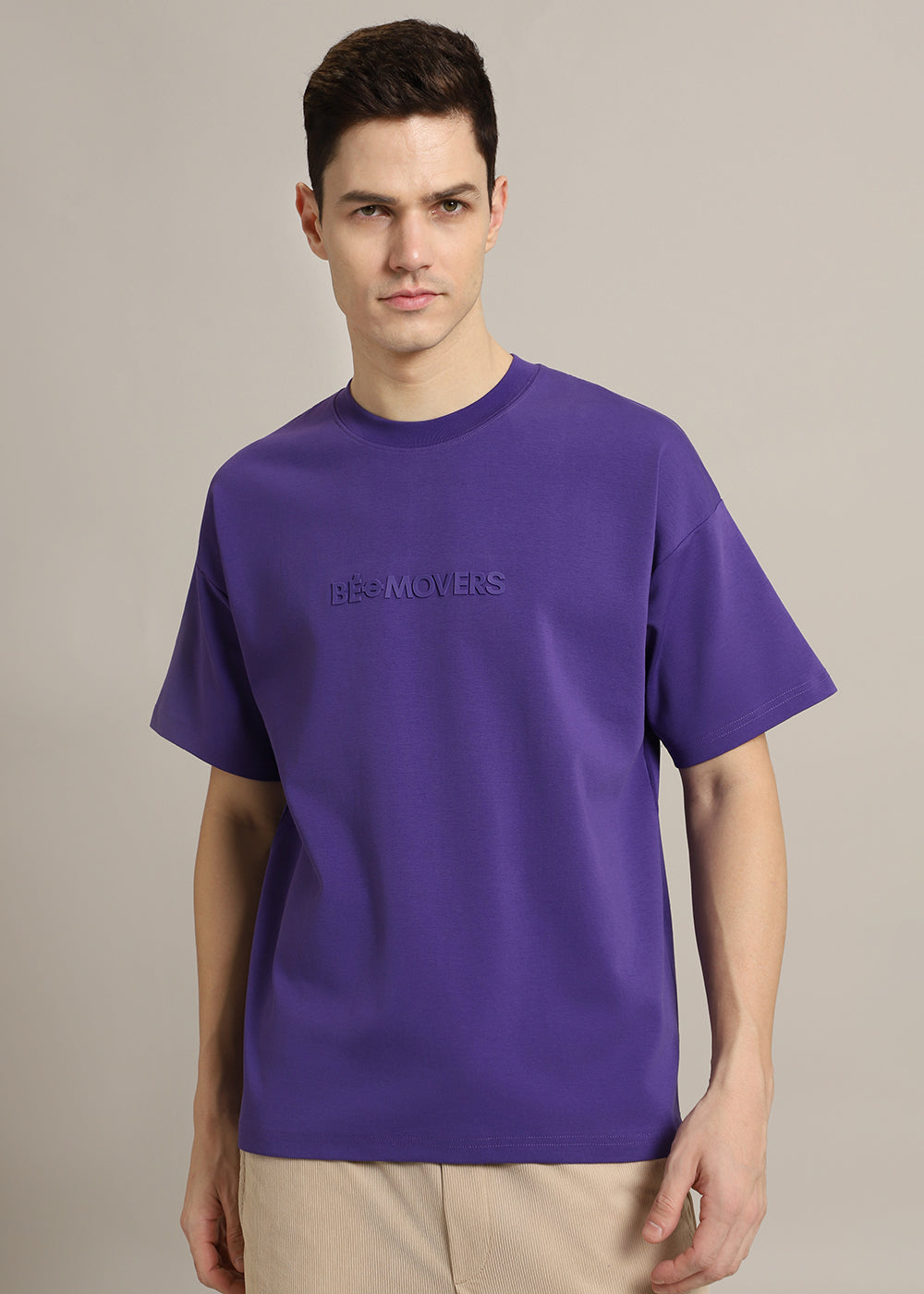 Emboss Luxe Purple Plain Oversized T-shirt