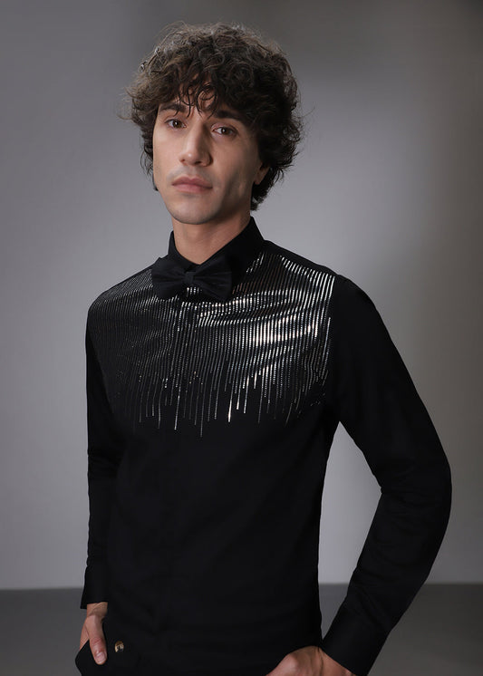 Flecked Sequin Black Designer Shirt