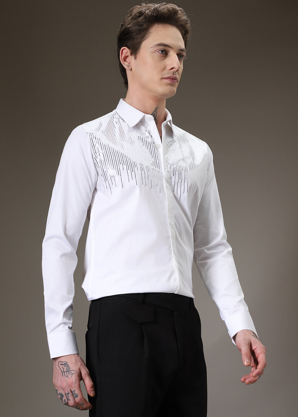 Flecked Sequin White Designer Shirt