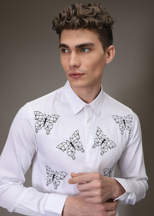 Flutter Embroidery White Designer Shirt