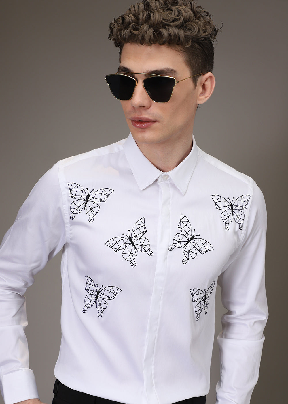 Flutter Embroidery White Designer Shirt