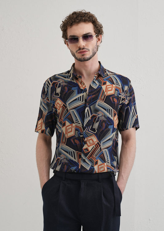 Geometric Blue Feather shirt