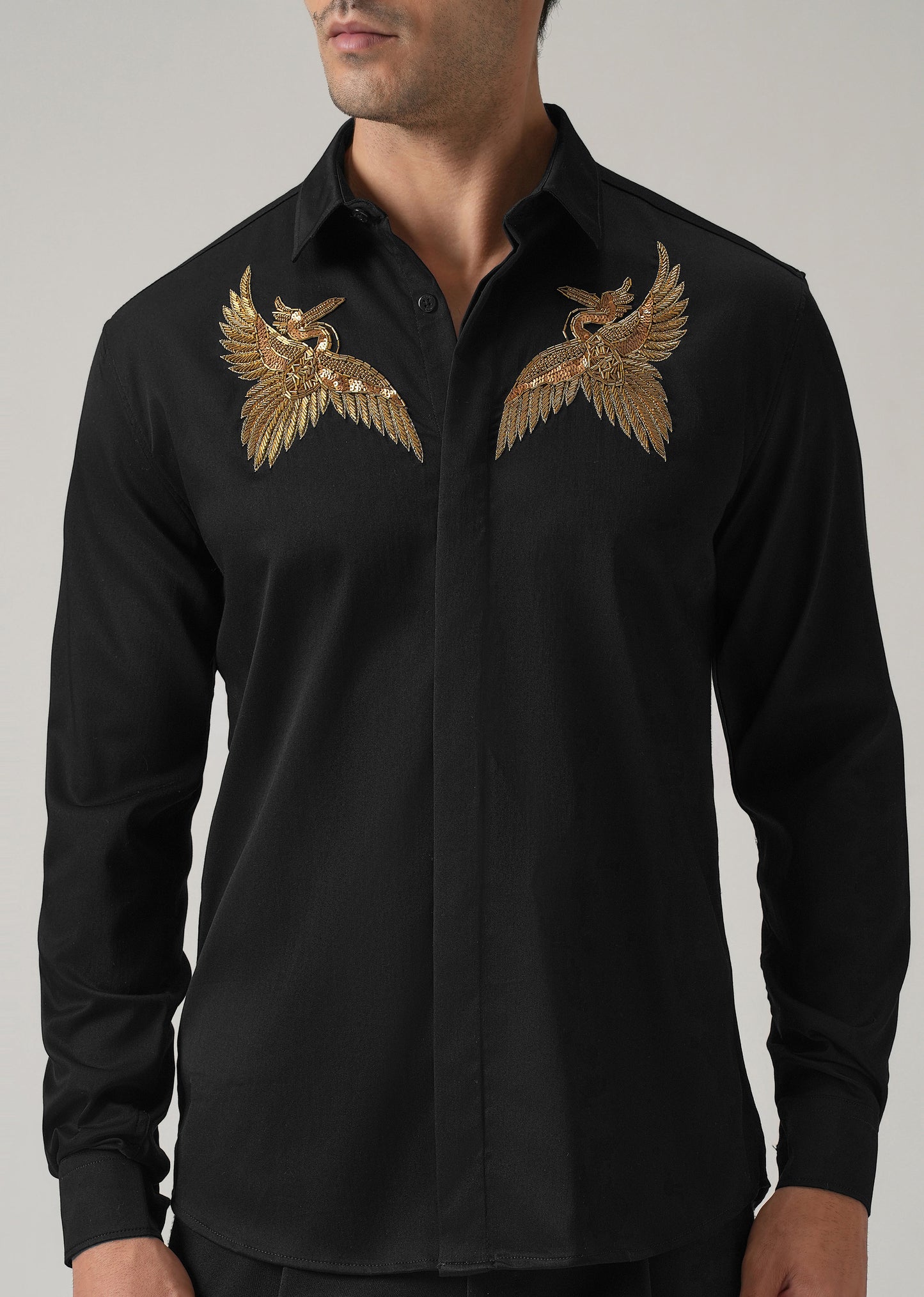 Golden Wing Handwork Black Designer Shirt