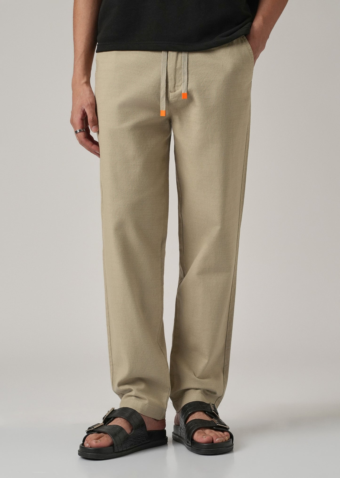 Green Linen-Look Cotton Trousers