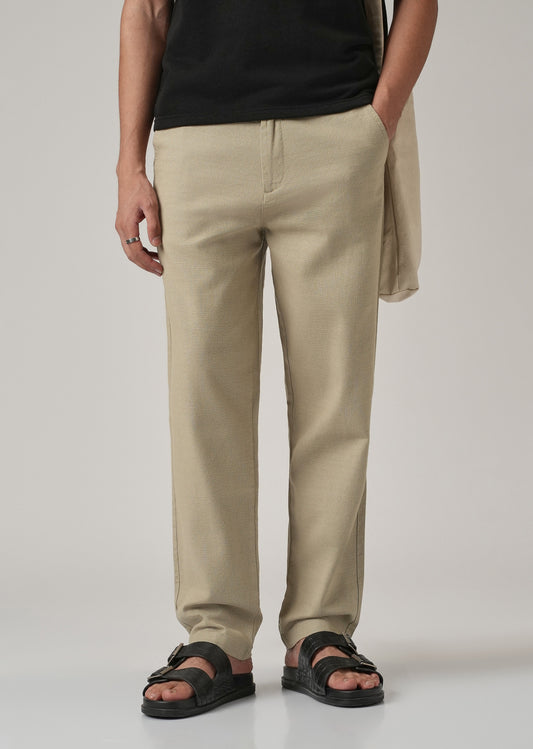 Green Linen-Look Cotton Trousers