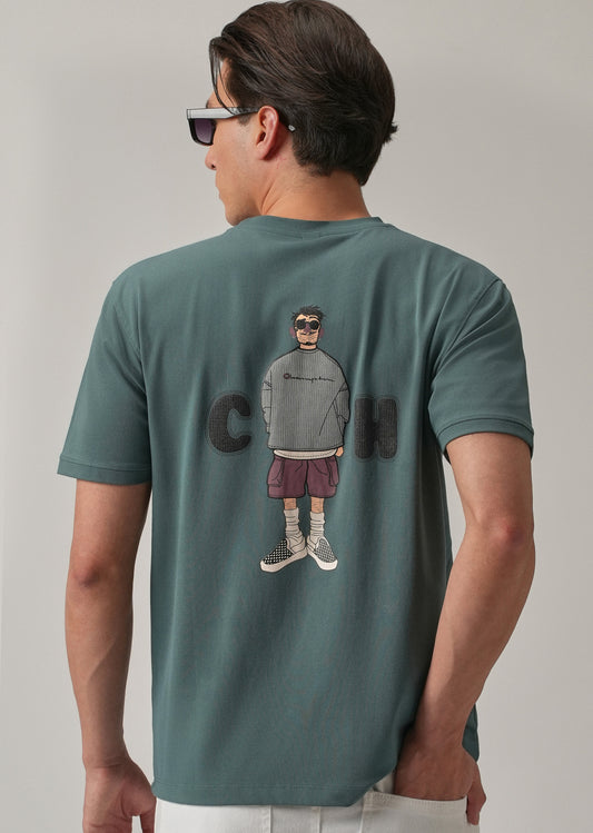 Green Printed Slim Fit T-Shirt