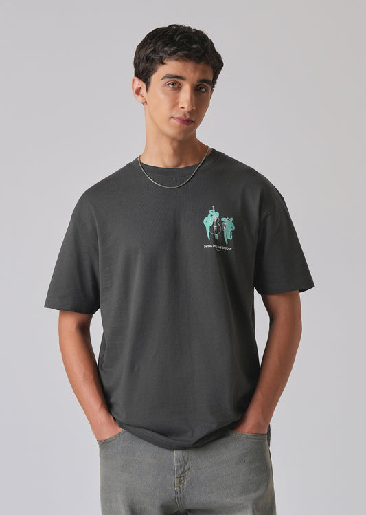 Grey Back Graphic Printed Oversized T-shirt