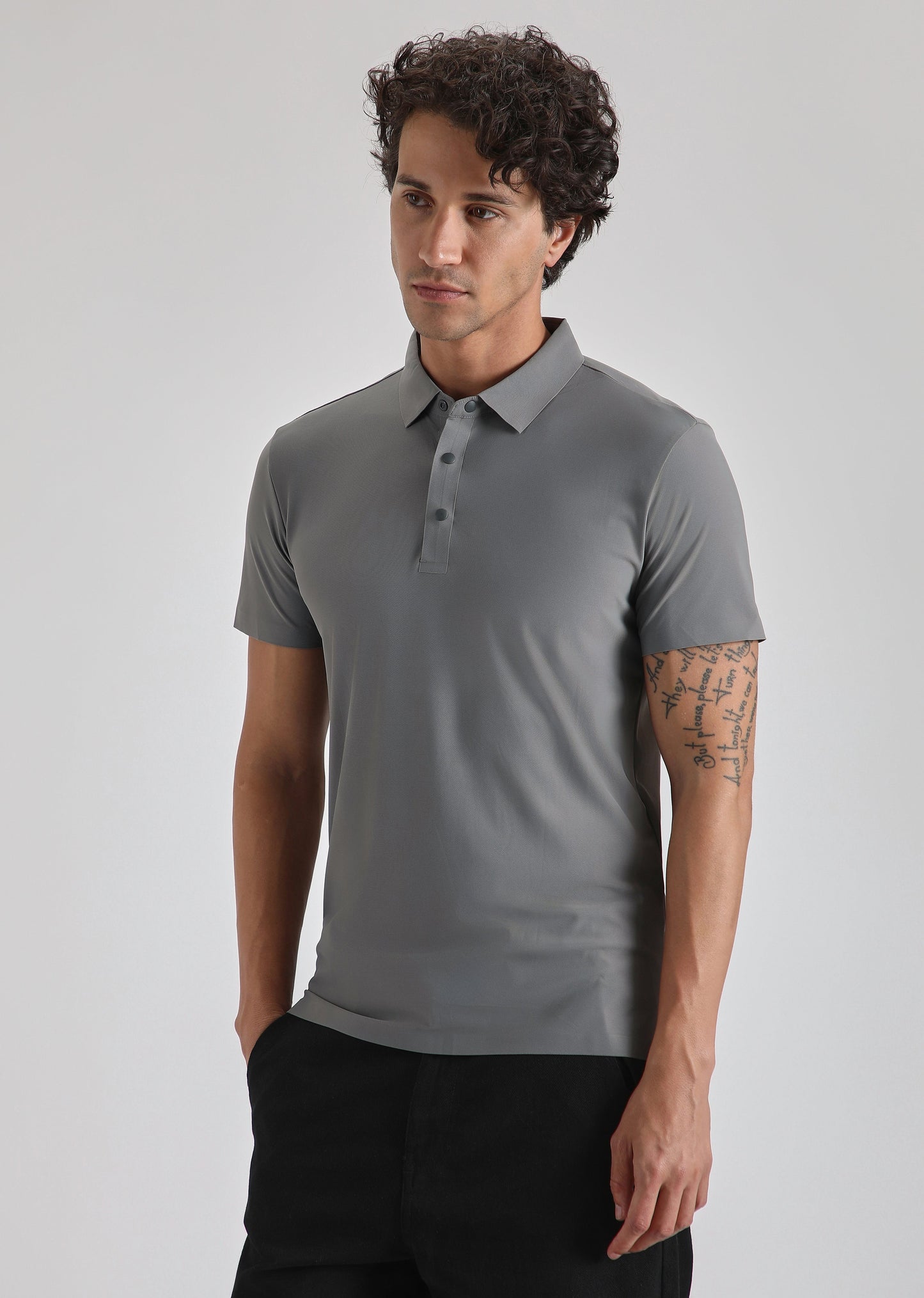 Grey Plain Stitchless Polo T-shirt