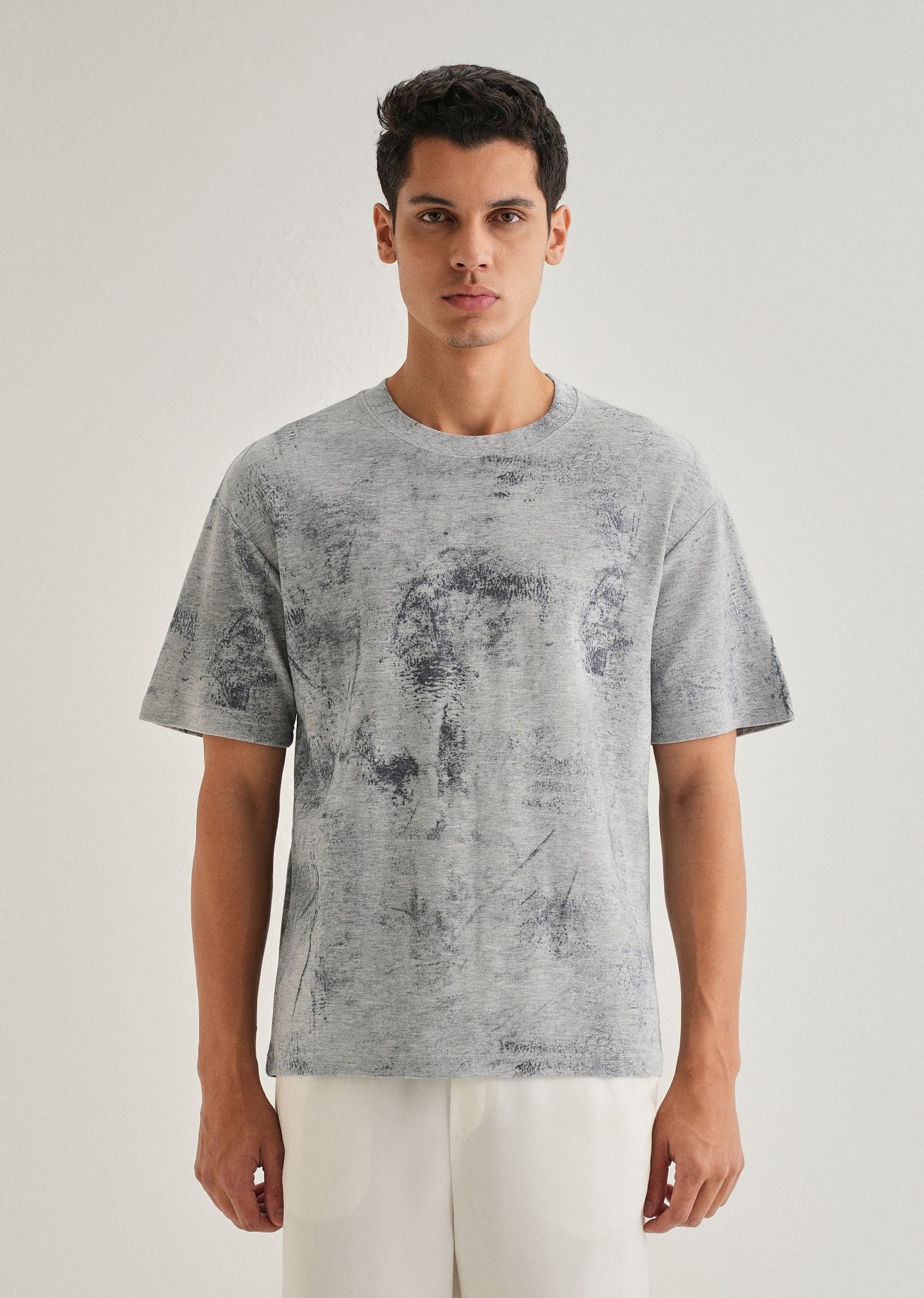 Grey Stone Wash Textured Oversized T-shirt
