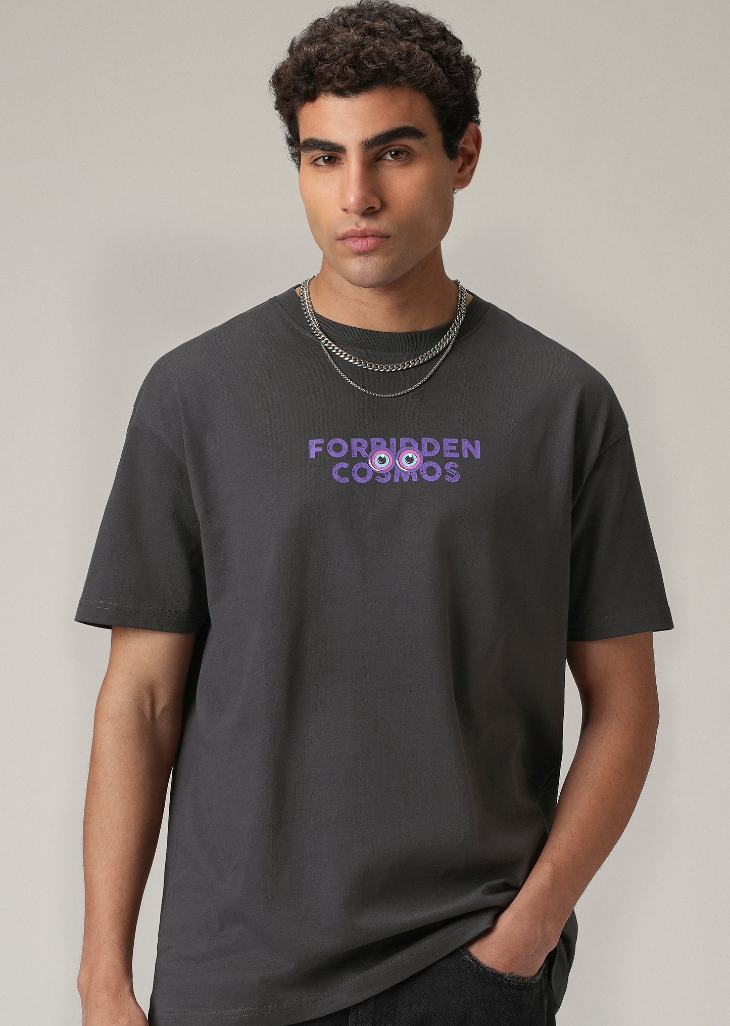 Grey Back Printed Oversized T-Shirt