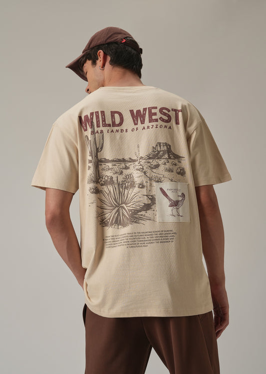 Light Beige Back Printed Oversized T-Shirt