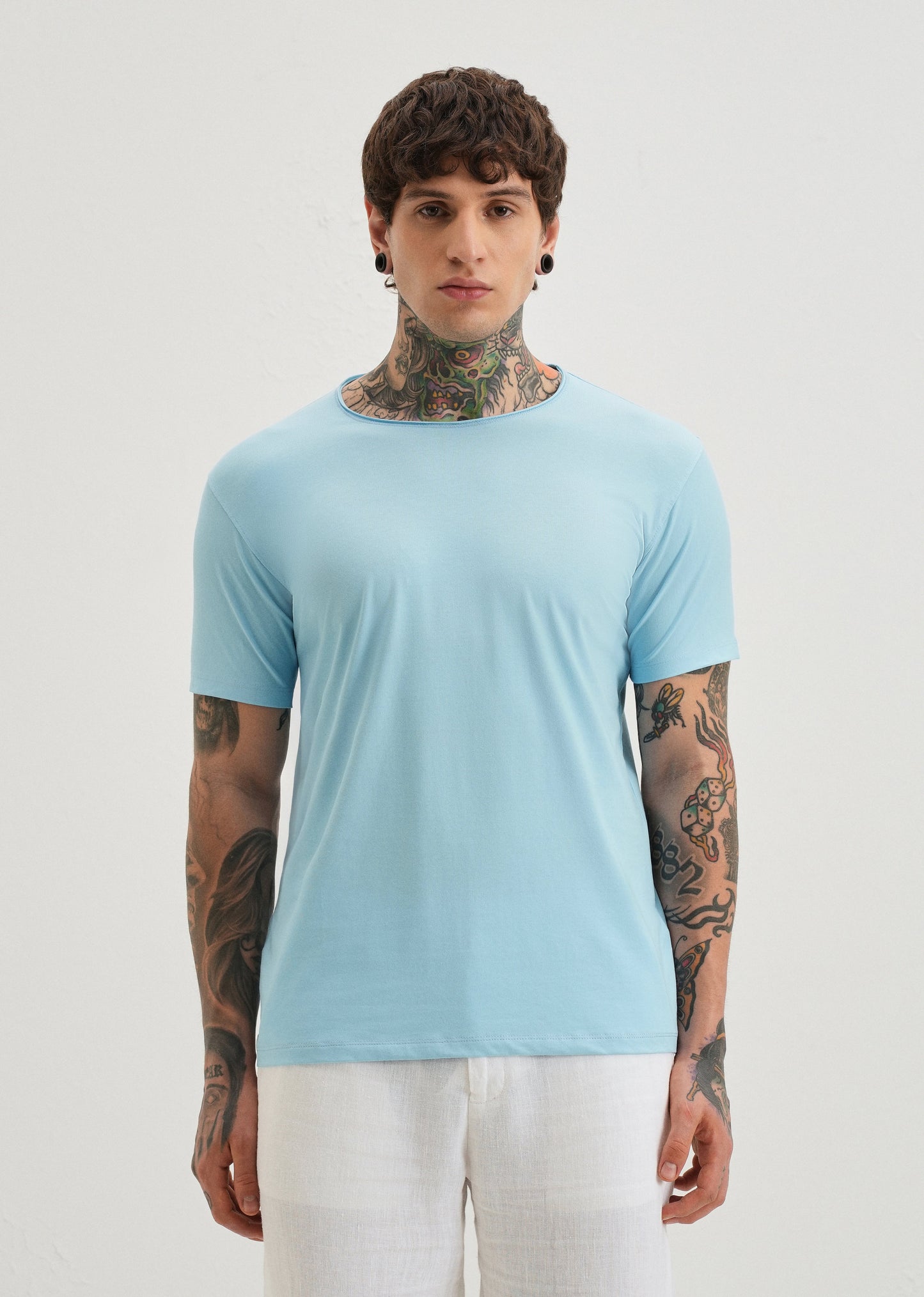 Light Blue Plain Crew neck T-shirt