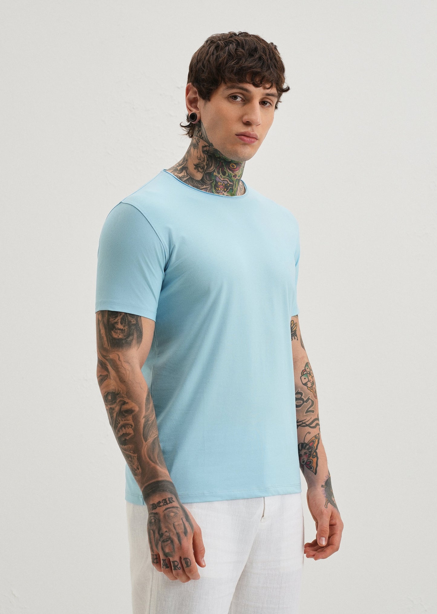 Light Blue Plain Crew neck T-shirt