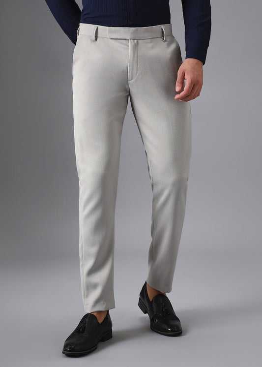 Light Grey Blended Linen Formal Trouser
