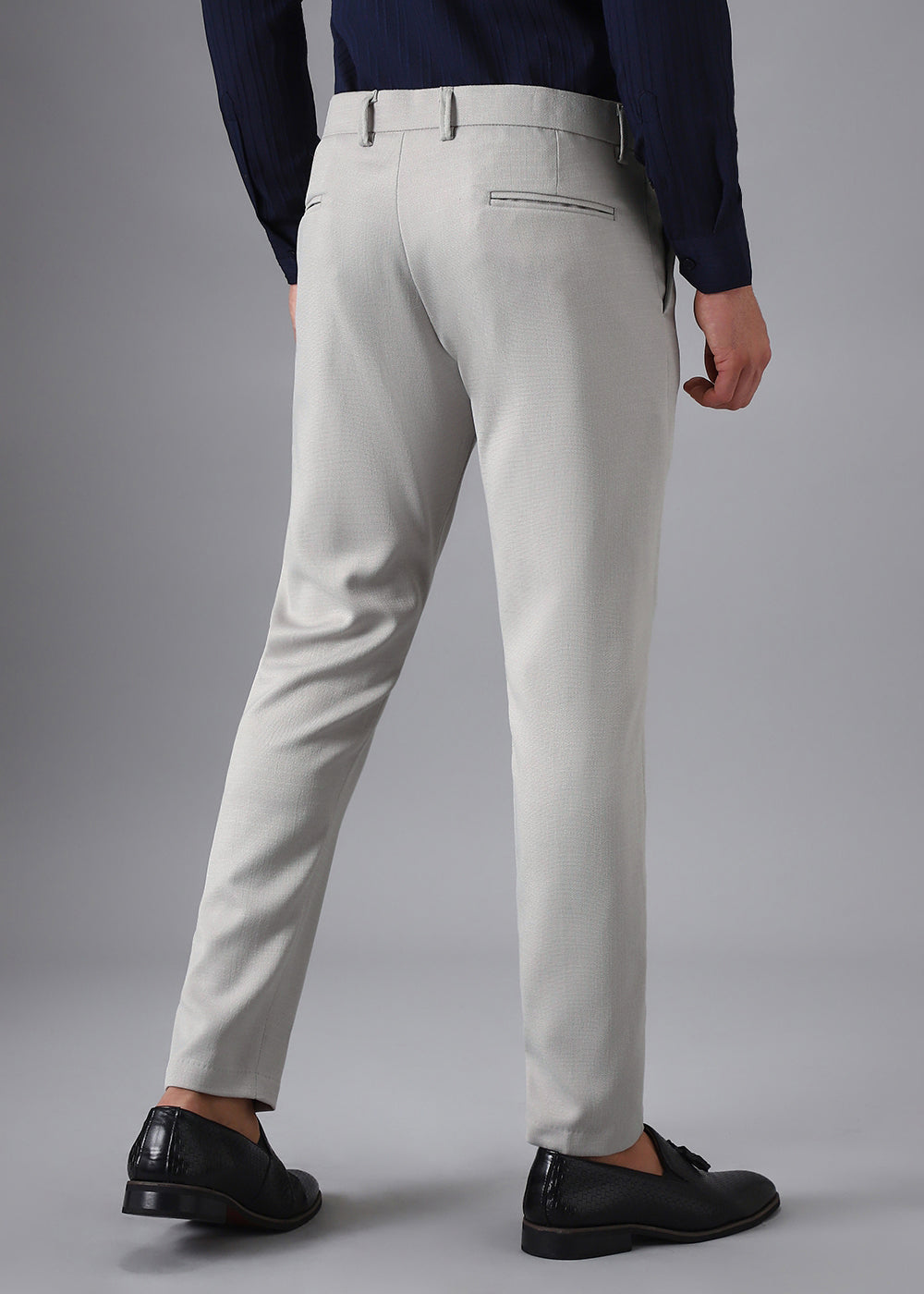 Light Grey Blended Linen Formal Trouser