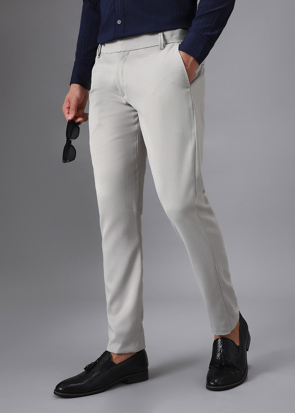 Light Grey Blended Linen Formal Trouser