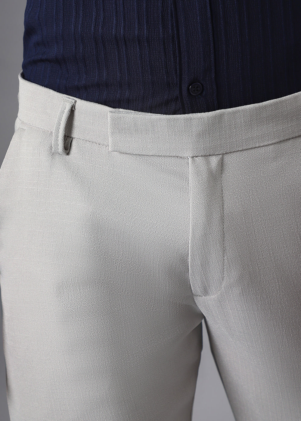 Light Grey Blended Linen Formal Trouser