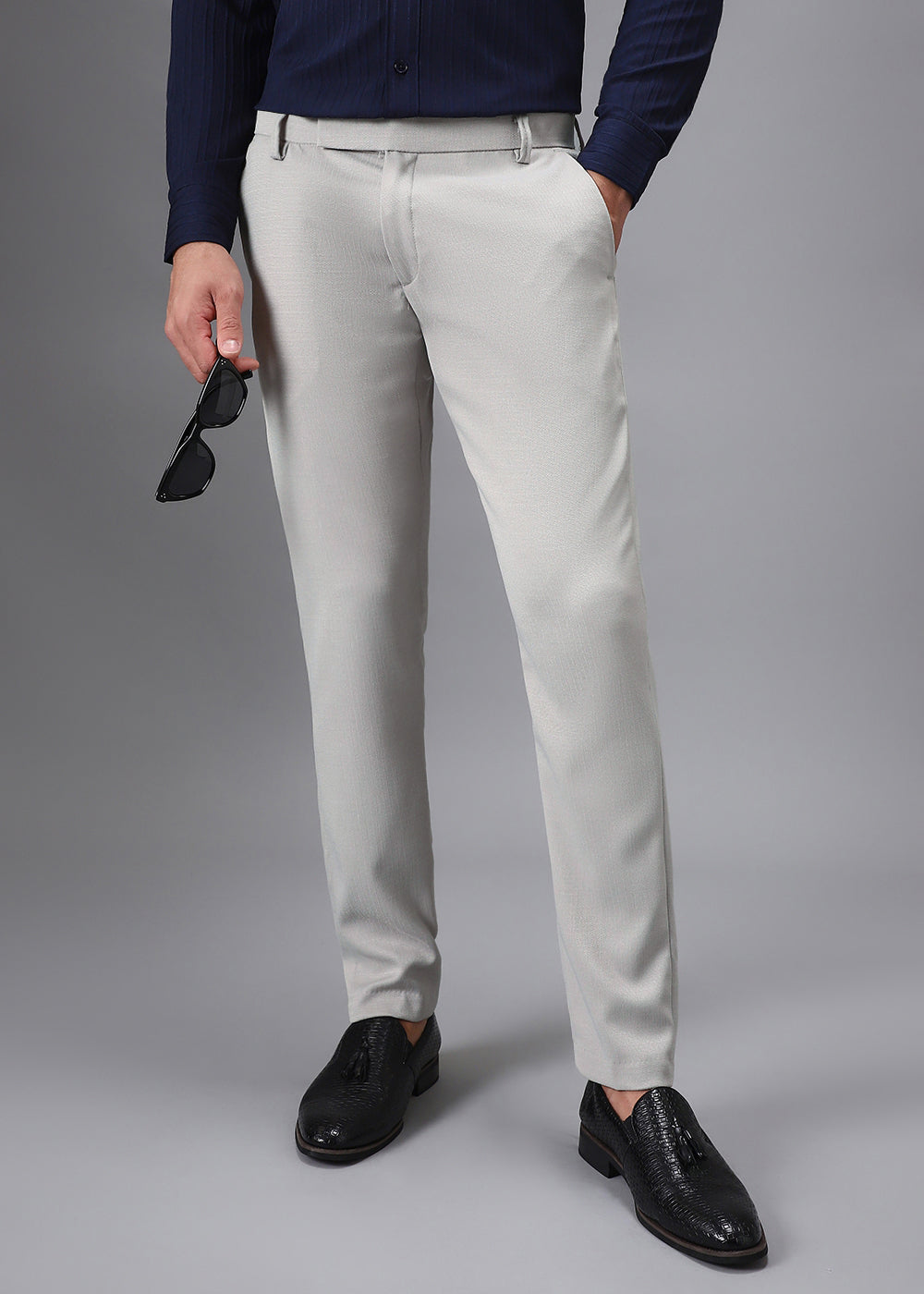 Light Grey Blended Linen Formal Trouser