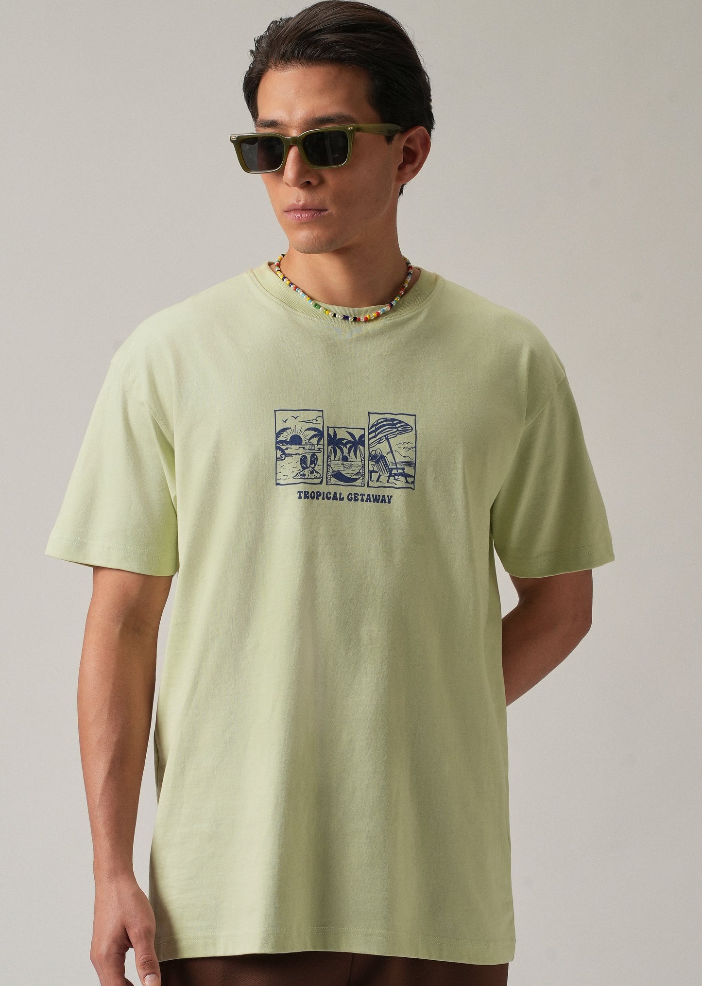 Light Green Back Printed Oversized T-Shirt