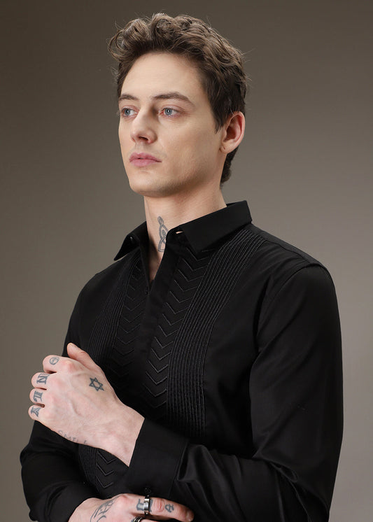 Line Needle Work Black Designer Shirt