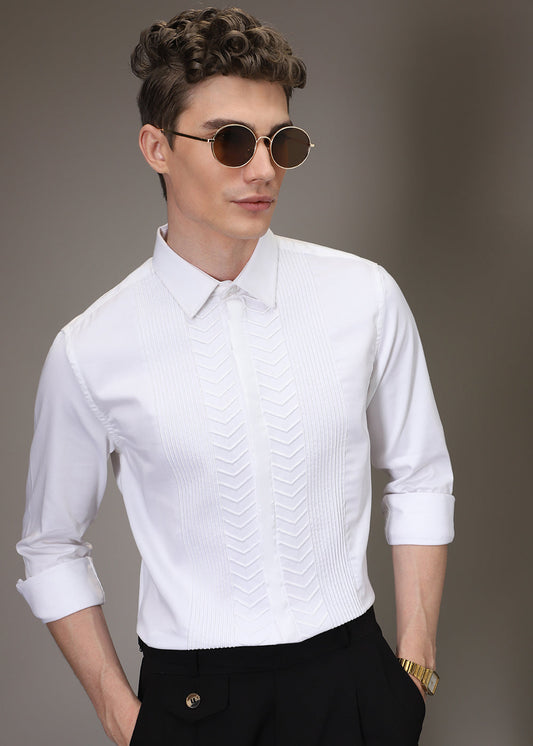 Line Needle Work White Designer Shirt