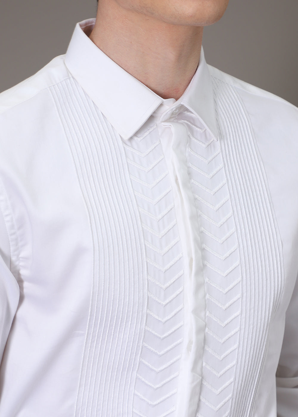 Line Needle Work White Designer Shirt