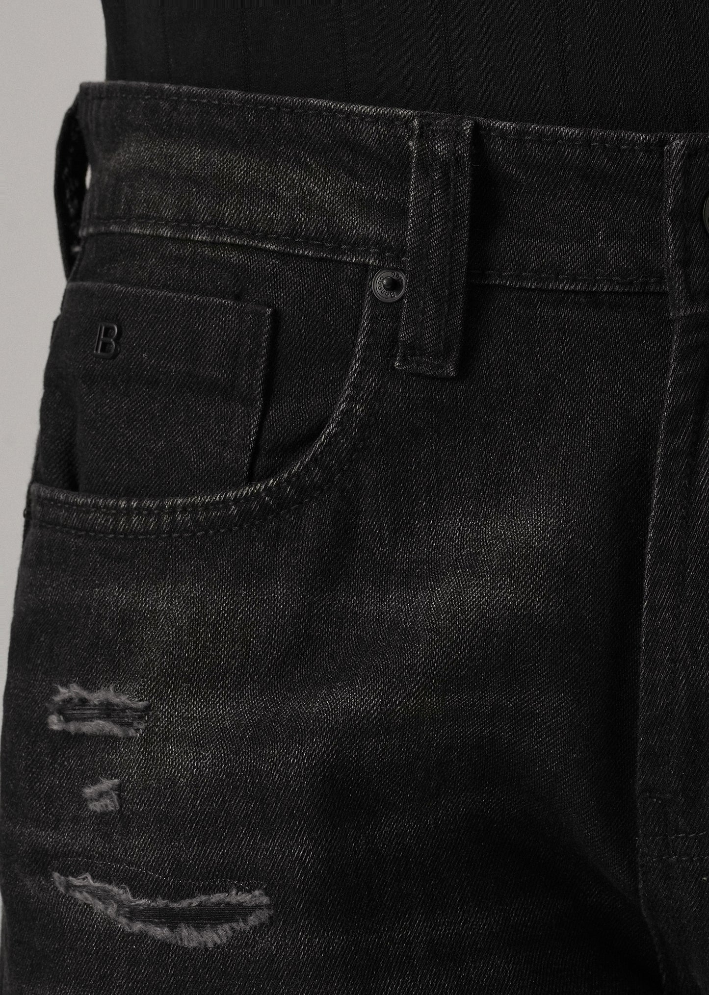 Low Fade Ribbed Black Straight Fit Jeans