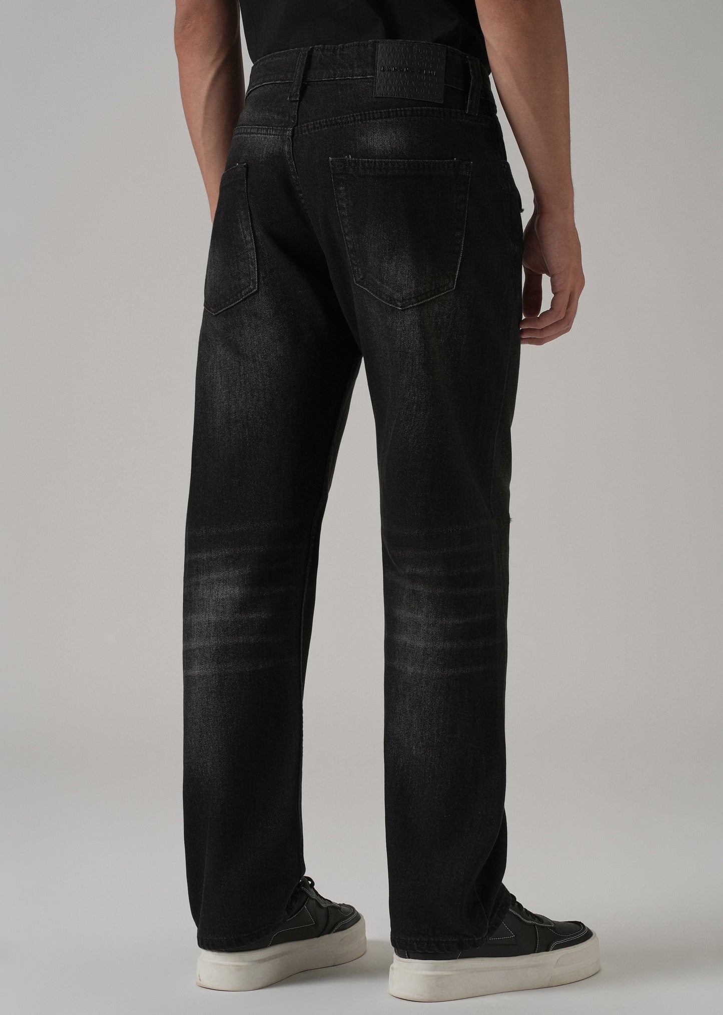 Low Fade Ribbed Black Straight Fit Jeans