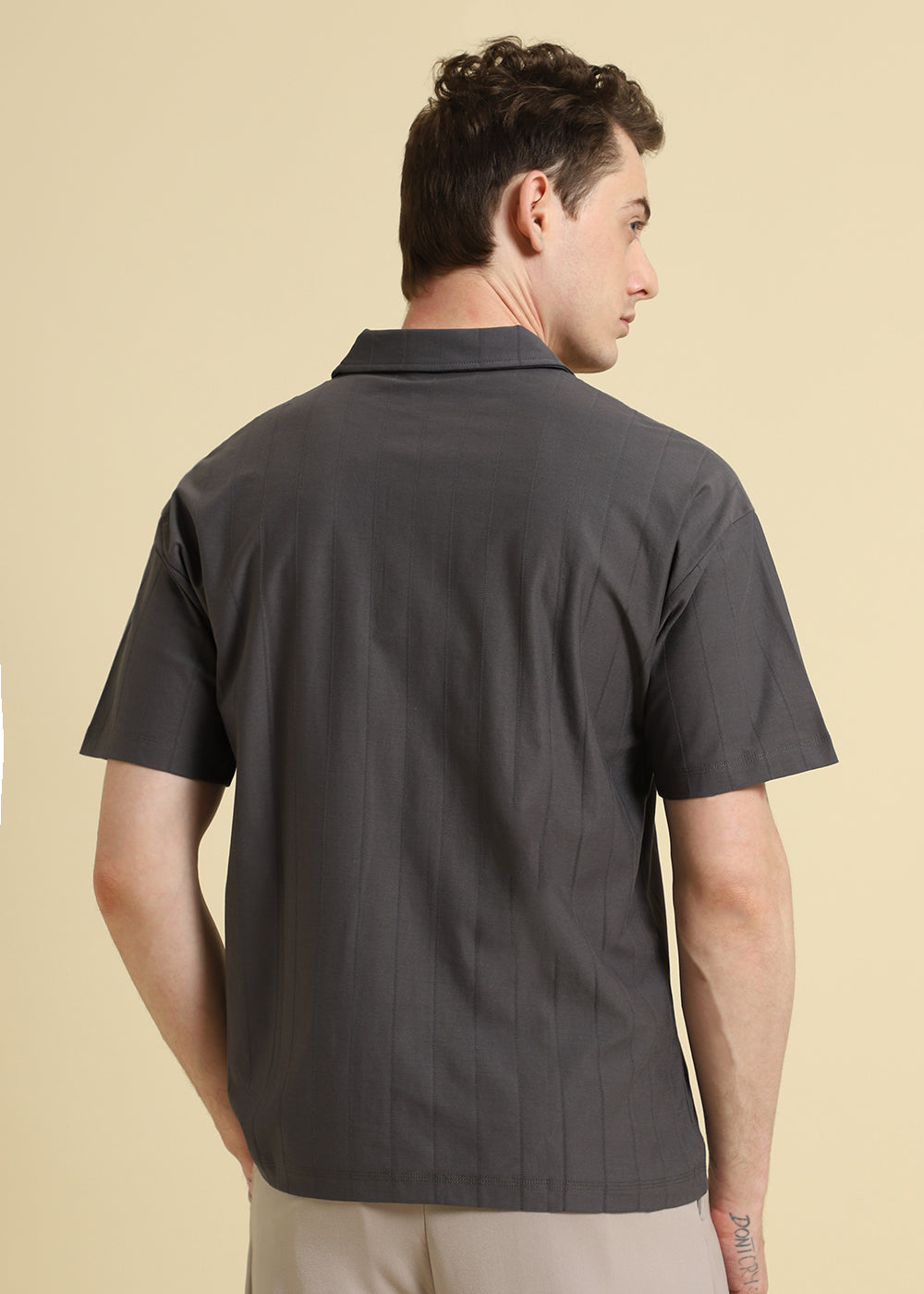 Magnetic Grey Plain Striped Polo T-shirt