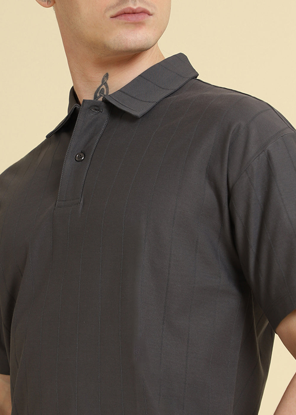 Magnetic Grey Plain Striped Polo T-shirt