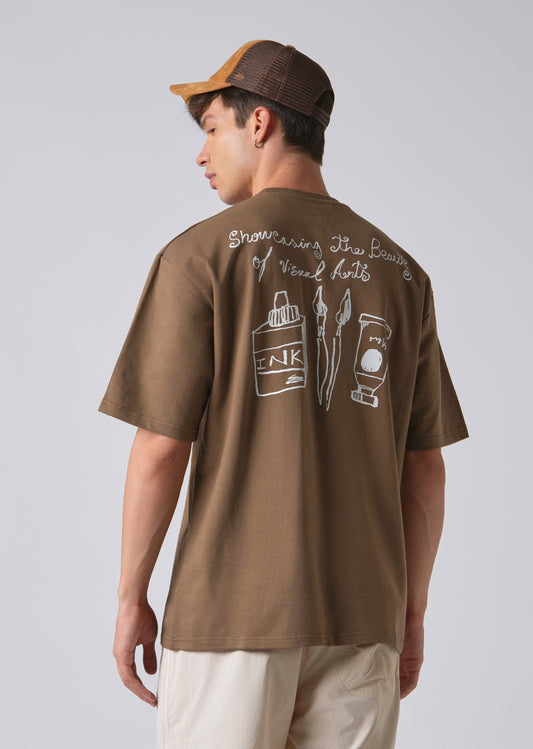 Minimalist Print Brown Oversized T-shirt