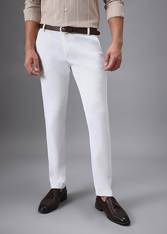 Musk White Blended Linen Formal Trouser