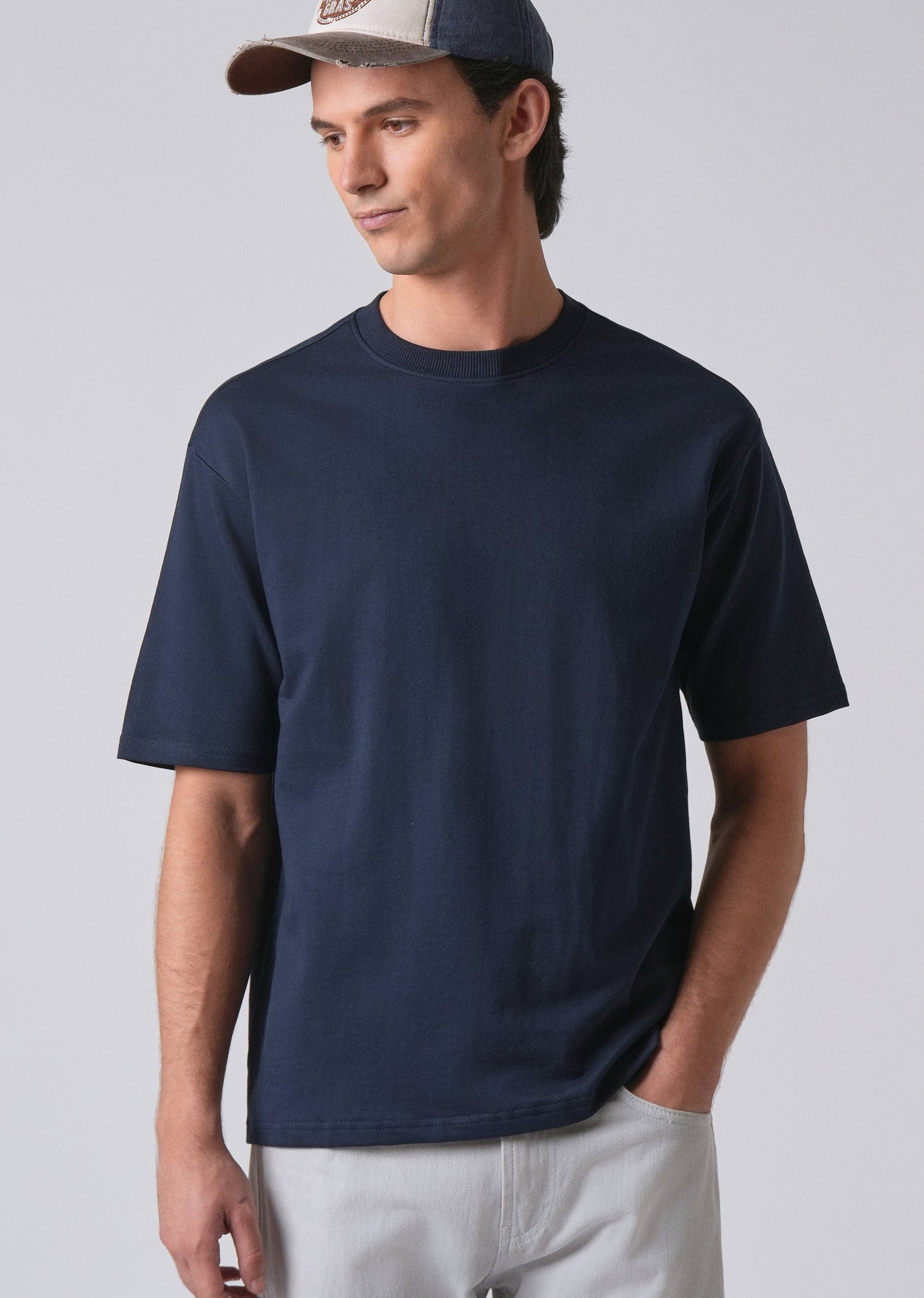 Navy Blue Basic Relaxed Fit T-shirt