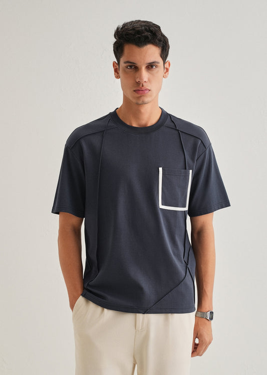 Navy Blue Cut & Sew Oversized T-shirt