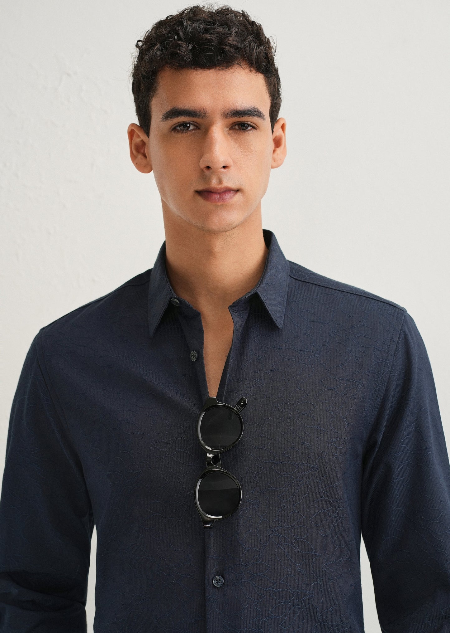 Navy Blue Floral Jacquard Shirt