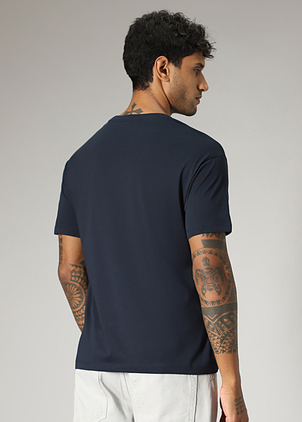 Navy Blue Plain Regular Fit T-shirt