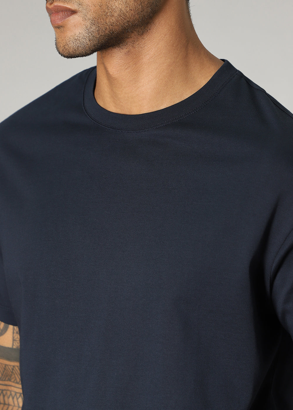 Navy Blue Plain Regular Fit T-shirt