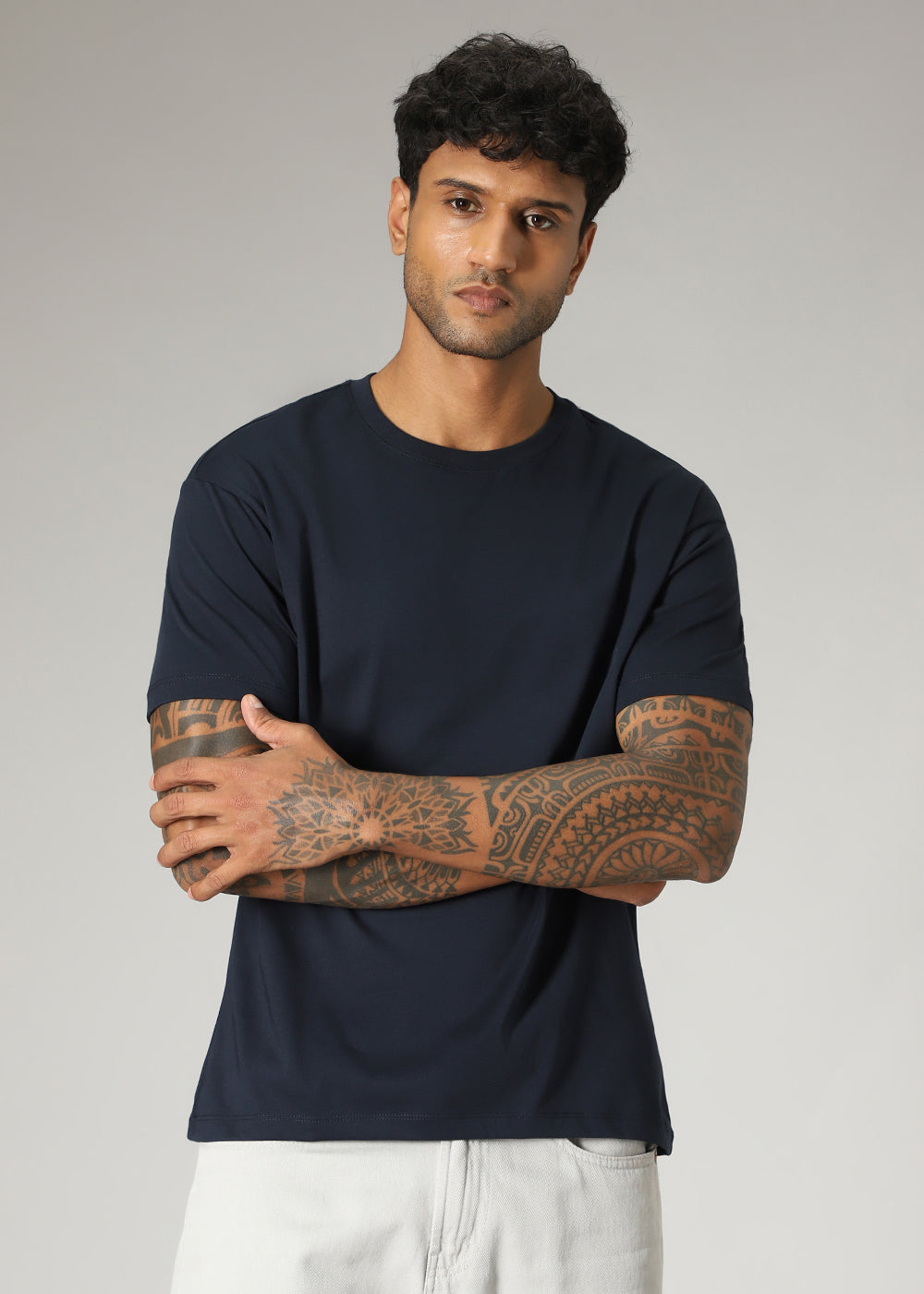 Navy Blue Plain Regular Fit T-shirt