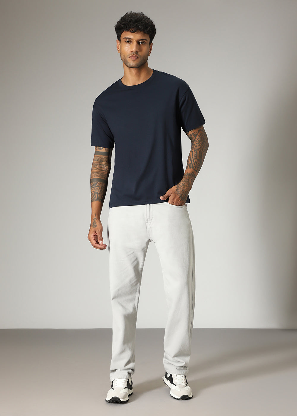 Navy Blue Plain Regular Fit T-shirt