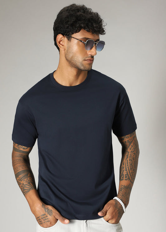 Navy Blue Plain Regular Fit T-shirt